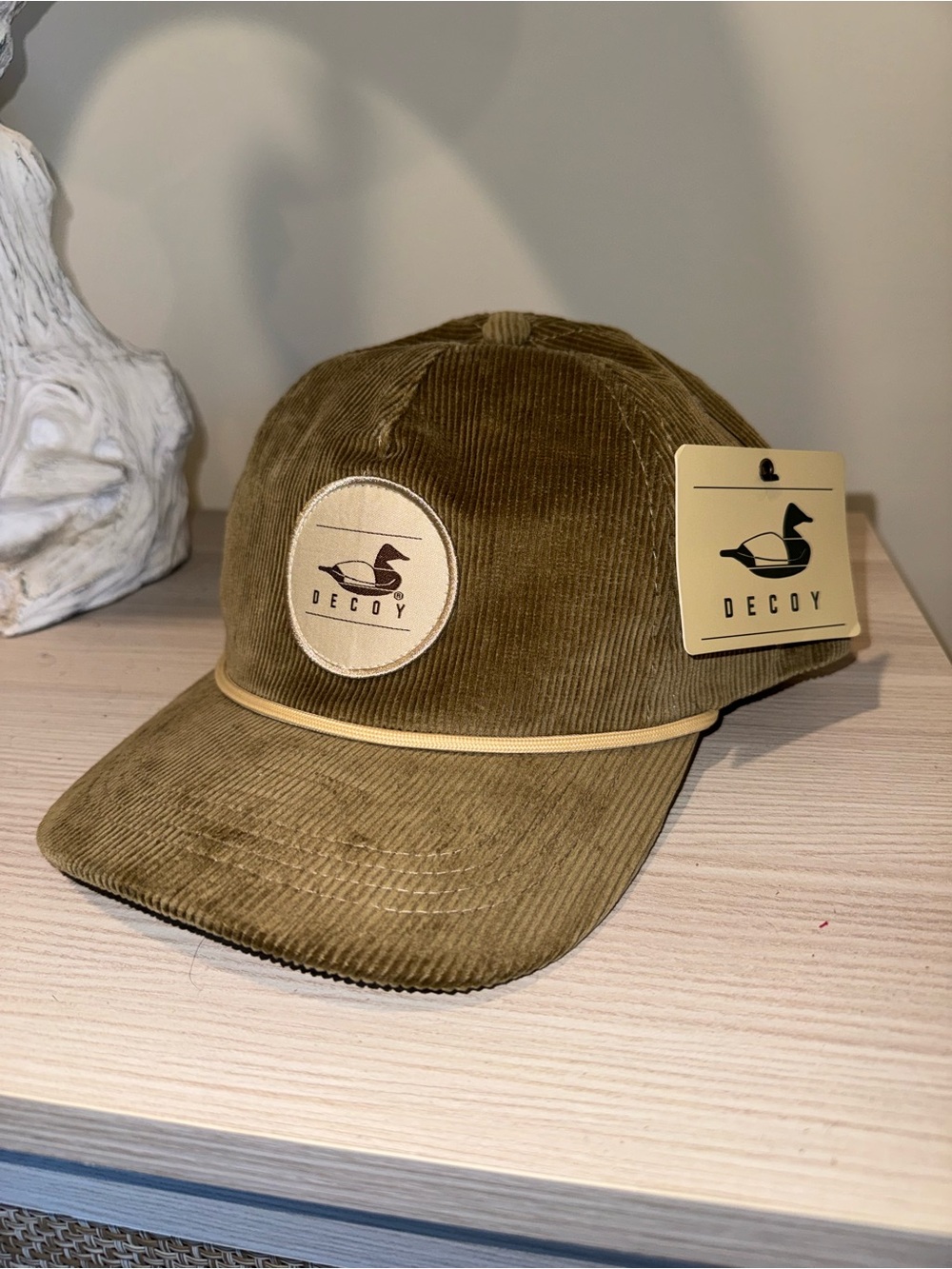 Men's Olive Corduroy Baseball Cap Decoy Duck Patch NWT